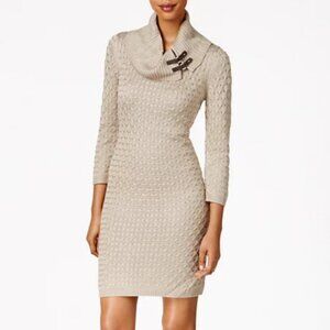 Calvin Klein Taupe Cable Knit Cowl Neck Sweater Dress